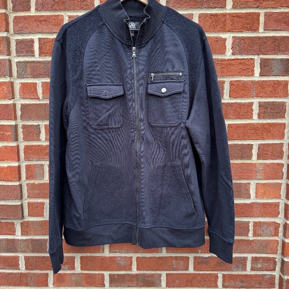 Rock & Republic Lightweight Jersey Knit Jacket Mens XL Black Pockets